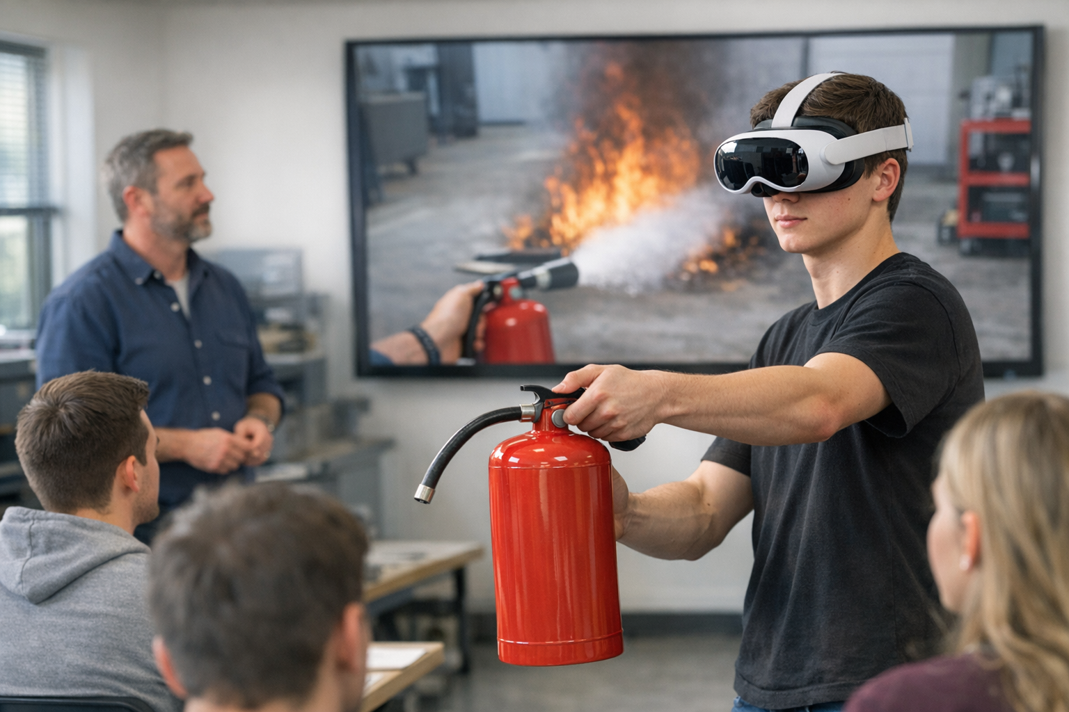 Elev i en kombination af mixed reality-briller, der bruger en slukker undervejs